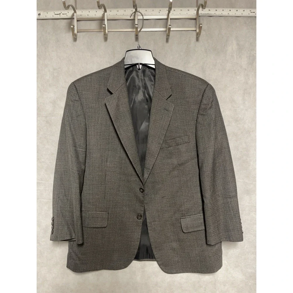 Chaps Blazer Men 42S Gray Beige Houndstooth Wool Flannel Ralph‎ Lauren Coat Luxe